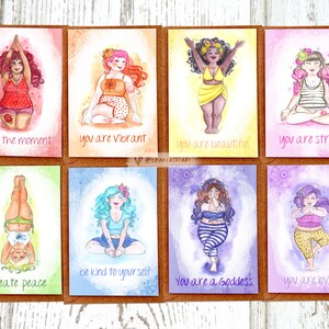 Tarjetas de felicitación de yoga, juego de 8 cumpleaños positivos para el cuerpo, tarjetas de agradecimiento o amistad para amantes y maestros de yoga, en blanco en el interior.