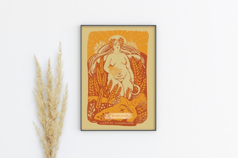 Lammas Lughnasadh Folk Art Print A4 Size Celtic Pagan Wheel of the Year Illustration Wall Art Folk Horror Witch Goddess Goblincore. imagem 1