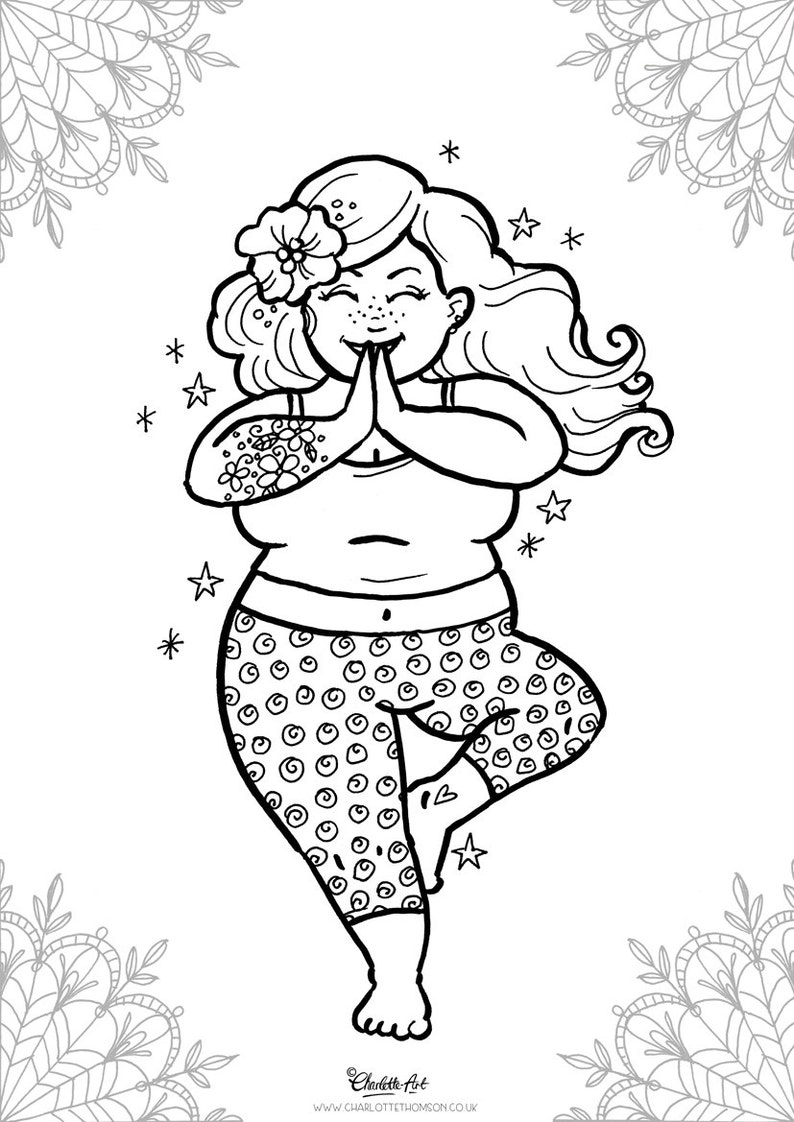 Adult Colouring Page. Yoga Mindfulness Mandala Plus Size Woman | Etsy