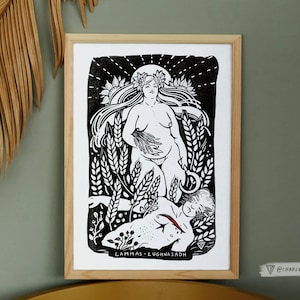 Lammas Lughnasadh Folk Art Print A4 Size Celtic Pagan Wheel of the Year Illustration Wall Art Folk Horror Witch Goddess Goblincore. image 10