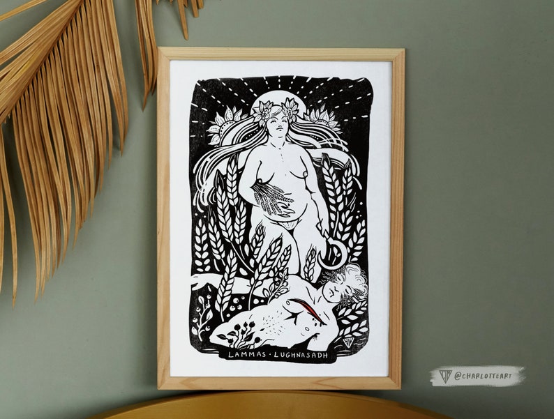 Lammas Lughnasadh Folk Art Print A4 Size Celtic Pagan Wheel of the Year Illustration Wall Art Folk Horror Witch Goddess Goblincore. image 10