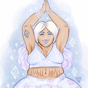 Birthstone for April Diamond Crystal Wall Art Print A4 size body positive, plus size yoga illustration. image 2