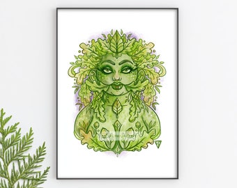 Green Woman A4 size Wall Art Print - Gift for Pagan Sister, Home decor for Witch friend, Witchcraft, Nature Spirits and the Green Man