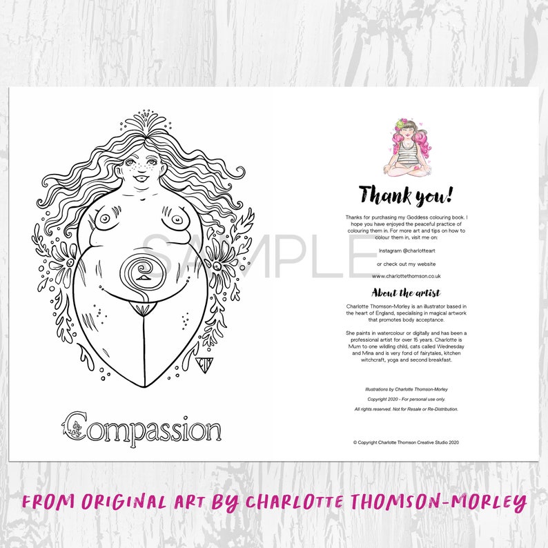 Goddess Colouring Book 5 body positive colouring pages Digital Download Printable Mindful Adult Coloring image 4