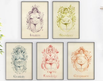 Goddess Art Prints - A4, A5, & Postcard Size Options - Witchy Wall Art - Body Positive Art for Witches and Pagan Home decor.