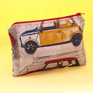 Custodia in tessuto con auto / Custodia con cerniera // Portamonete // Borsa per carte regalo // Custodia in tessuto blu // Tessuto da viaggio // Regalo per lui