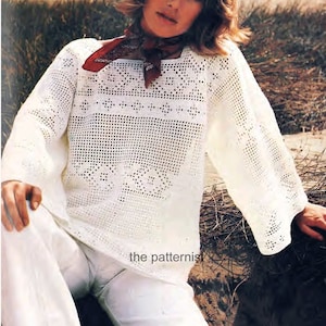 Vintage Blouse Filet Crochet Pattern Summer Smock Top Long Sleeve ...