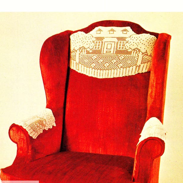 Vintage Chair Set Filet Crochet Pattern House and Trees Home Sweet Home Antimacassar PDF Instant Download SKU 15-6