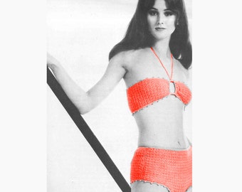 Bikini Vintage Crochet Pattern Bandeau Swimsuit Bathing Suit Women's Bust 31.5 to 35" PDF Instant Download SKU 3-7