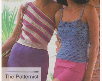Off-Shoulder Shirt and Tank Top Filet Crochet Pattern - Summer One-Shoulder Top & Women's Camisole - PDF Download SKU 103-3