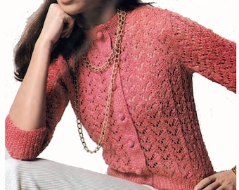 Vintage Knitting Pattern for Women's Lace Cardigan Lacey Pointelle Sweater PDF Digital Download Bust 32 to 42" SKU 53-7