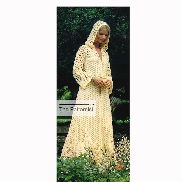 Women's Long Hooded Opera Coat Duster Vintage Crochet Pattern Wedding PDF Instant Download Bust 32 to 38" SKU 4-11