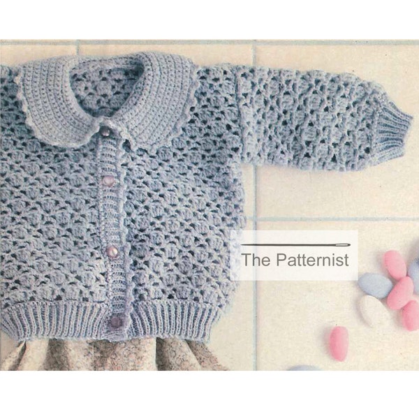 Crochet Pattern Baby Shell Stitch Cardigan Sweater Peter Pan Collar Infant Girl Feminine Vintage PDF Instant Download SKU 6-6