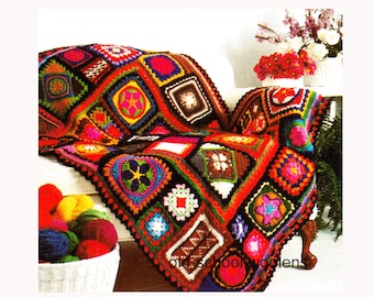 Granny Square Afghan PDF Instant Download Vintage Crochet Pattern Boho Blanket 15-1