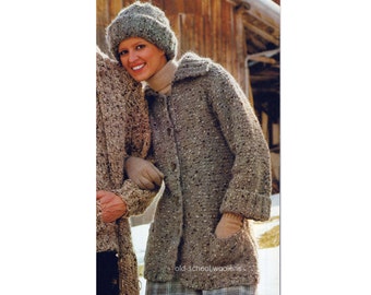 Knitting Pattern Coat and Hat Women's Jacket Cardigan Sweater Vintage 70s Bust 32 36 40" PDF Digital Download SKU 27-2