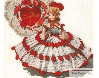 Vintage Crochet Pattern Reproduction for Doll Clothes 7/8" Doll Queen of Hearts Dress Gown Hat and Panties 1950s PDF Download SKU 59-2