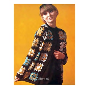Vintage Crochet Pattern Women's Granny Square Cardigan Boho Sweater Bust 34/36" Stashbuster DK Yarn PDF Instant Digital Download SKU 46-2