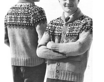 Vintage Knitting Pattern for Men's Raglan Cardigan Sweater Jacket Shawl Collar Front Zip or Buttons Chest 38 40 42" PDF Download SKU 70-2