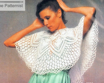 Vintage Knitting Pattern for Lace Circular Shawl Poncho Capelet PDF Download SKU 114-6