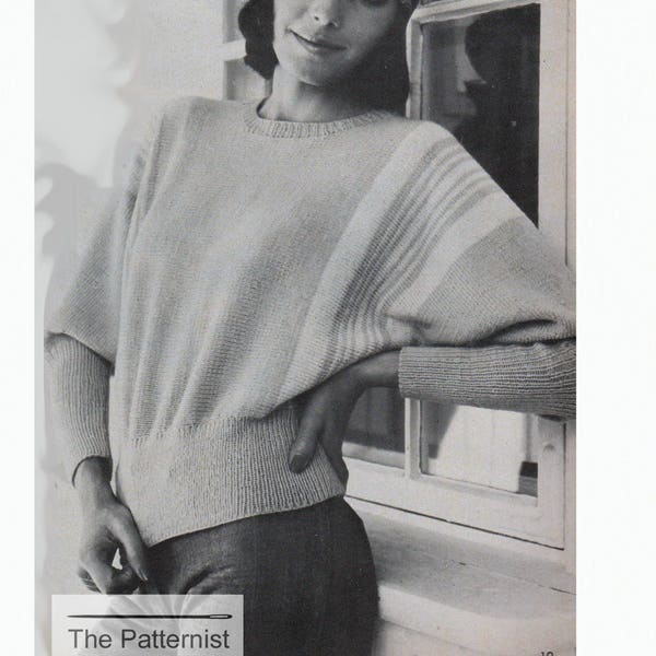 PDF Vintage Knitting Pattern for Women's Striped Dolman Sleeve Sweater Top - Digital Download SKU 96-2