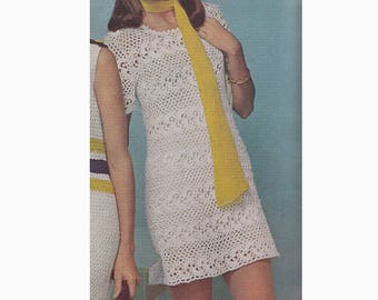 Crochet Pattern Lace Dress Vintage 70s Short Sleeves Sheath Skimmer Minidress PDF Instant Download Bust 31.5 to 36" 24-3