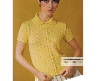 Knitting Pattern for Pretty Cardigan Sweater - Vintage Women's Short Sleeve Top Pattern - 1960s Pointelle - PDF Digital Download SKU 92-2