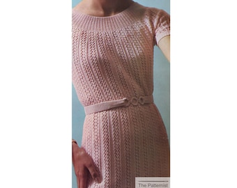 Vintage Knitting Pattern Women's Lacey Dress Pointelle Jumper 1960s Bust 32 34 36 38" PDF Digital Download SKU 88-1