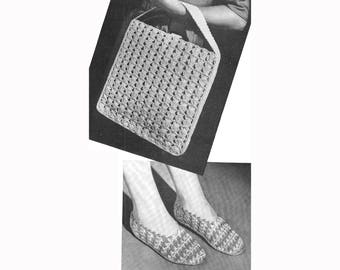 Vintage Ballet Flat Slippers Crochet Pattern with Tote Bag Purse Handbag PDF Instant Download SKU 23-6