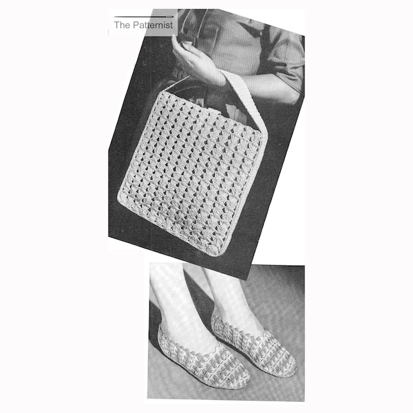 Vintage Ballet Flat Slippers Crochet Pattern with Tote Bag Purse Handbag PDF Instant Download SKU 23-6