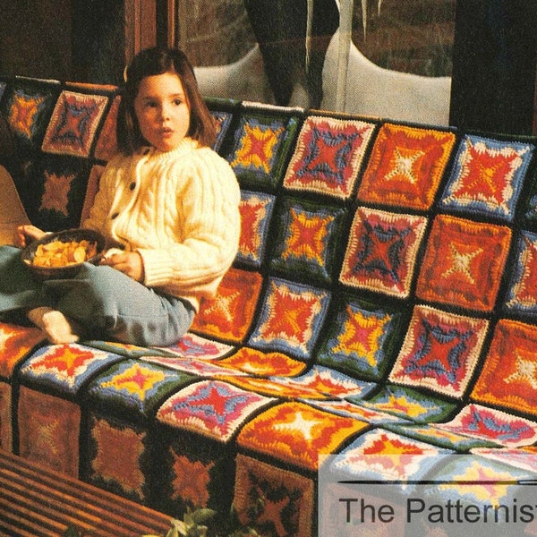Vintage Crochet Pattern for Granny Square Afghan - Colorful Stashbuster Granny Blanket - 57 x 77" - PDF Download SKU 151-8