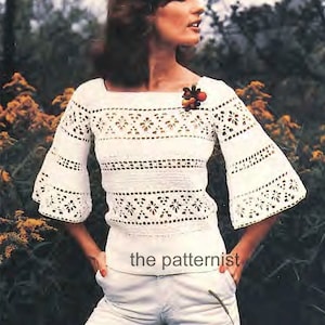 Vintage Crochet Pattern Bell-sleeve Blouse Top Summer Sweater - Etsy