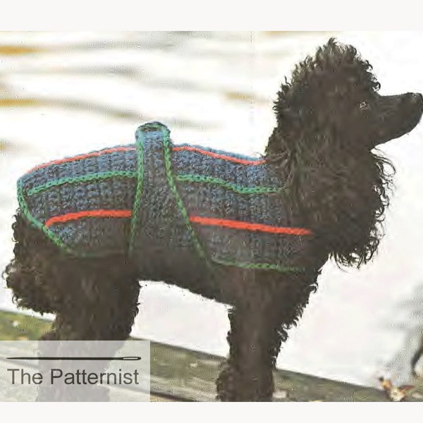 Vintage Crochet Pattern for Dog Coat with Stripes Puppy Sweater SKU 53-12b