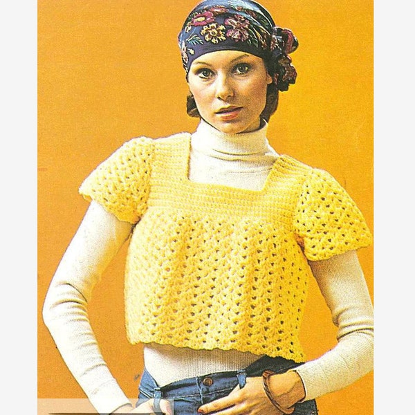 Vintage Crochet Pattern for Teen's Smock Top - Easy Beginner Crochet Pattern with Worsted Weight Yarn - Petite Women PDF Download SKU 127-2