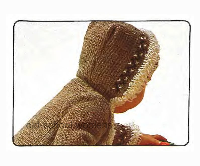 24 Months PDF Download SKU 39-15 Vintage Crochet Pattern Baby or Toddler Coat with Hood Loop Edging Embroidery and Front Zip Size 12 18