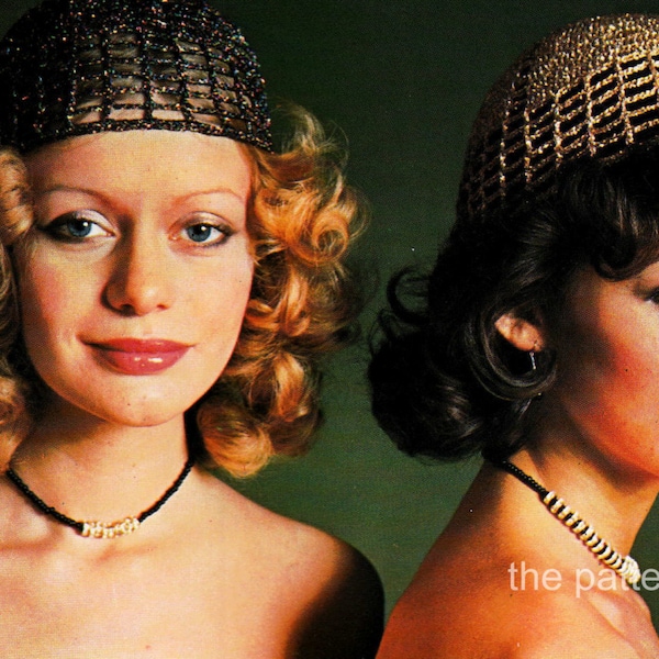 Vintage Crochet Pattern for 70s Glitter Cap Boho Hat Retro PDF Instant Download 11-7