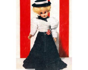 Vintage Crochet Pattern Reproduction for Gibson Girl Doll Clothes 7/8" Doll Dress and Hat 1950s PDF Download SKU 59-6