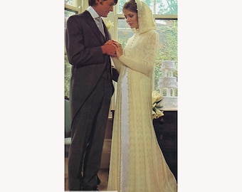 Vintage Knitting Pattern for Wedding Coat - Long Bridal Duster Knitting Pattern - Pattern for Long Hooded Coat PDF Download SKU 99-15