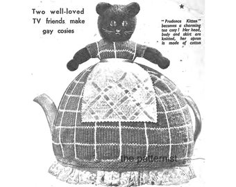 Prudence Kitten Tea Cosy and Snowy Egg Cosy Vintage Cat Decor Knitting Pattern PDF Instant Download SKU 43-2