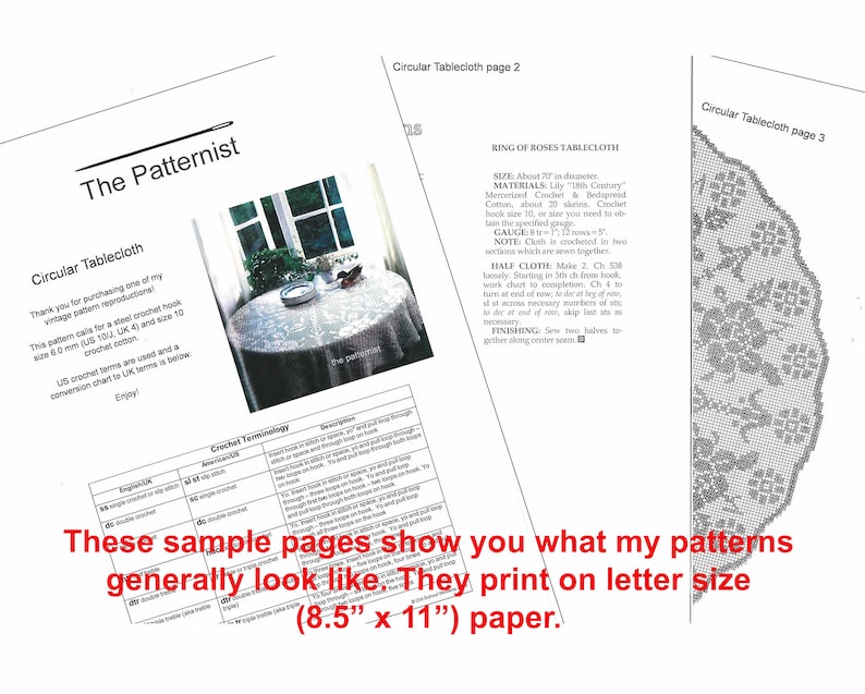 Diameter 72 Circular Tablecloth Pattern Vintage Crochet Pattern PDF for Filet Crochet Tablecloth w Dogwood Flowers Motif SKU 137-4