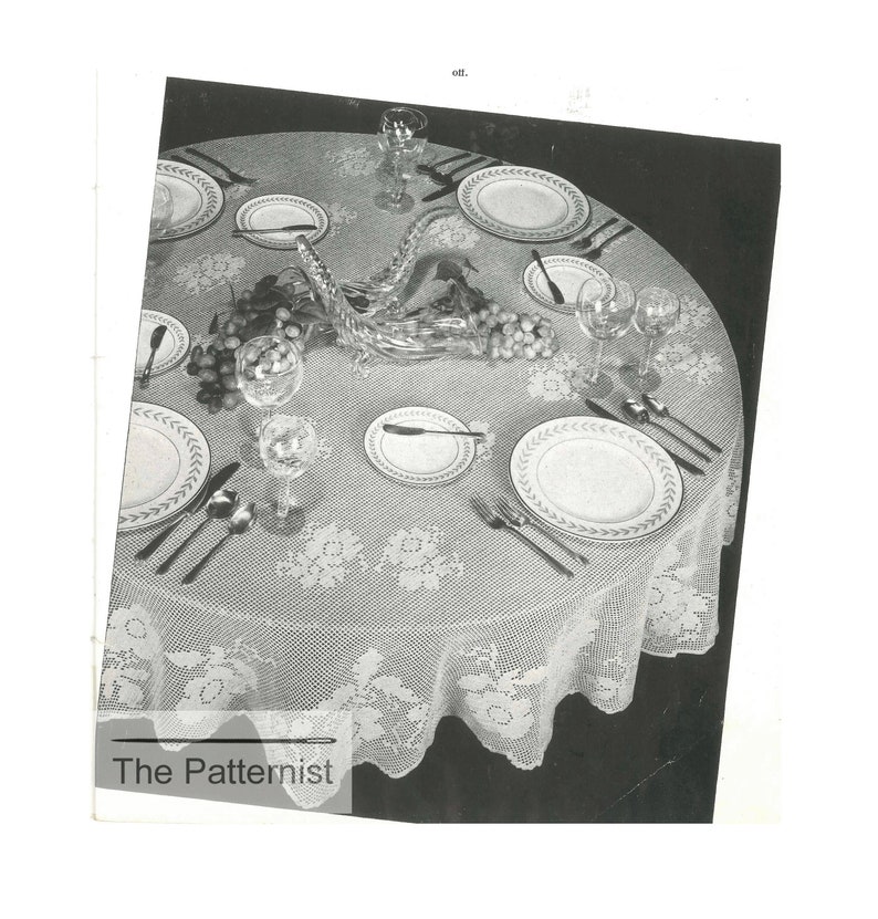 Diameter 72 Circular Tablecloth Pattern Vintage Crochet Pattern PDF for Filet Crochet Tablecloth w Dogwood Flowers Motif SKU 137-4