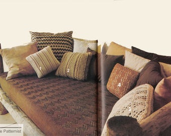 Pillow Knitting Pattern Vintage Square Cushions Twin Daybed Bed Cover PDF Instant Download Cotton Jute Twine SKU 15-9