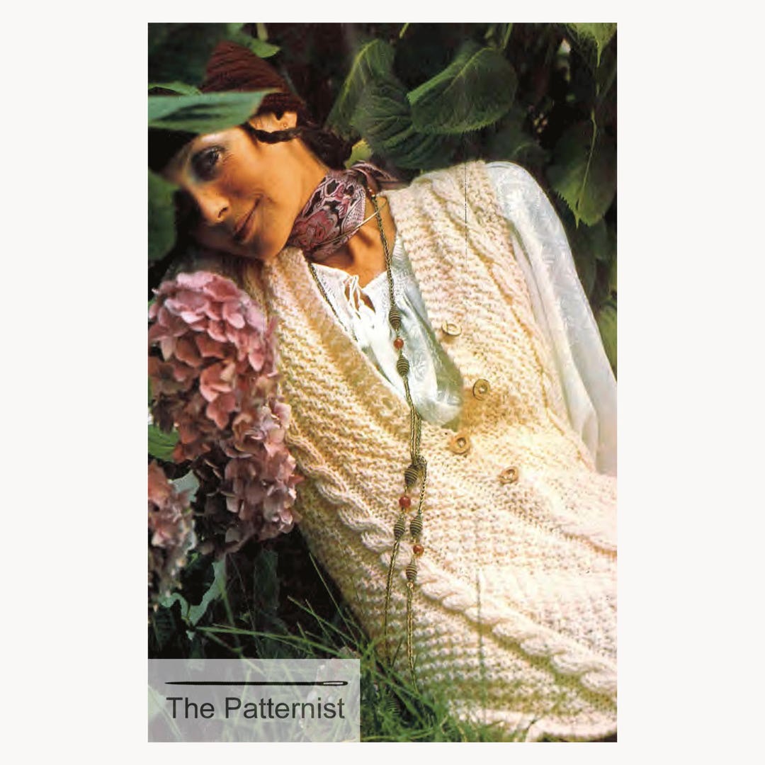 Vintage Knitting Pattern Aran Vest Women's Fisherman Sleeveless Tunic