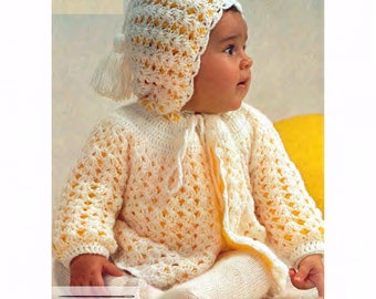 Baby Crochet Pattern for Hooded Coat Two Layers Contrasting Colors Vintage Size 6 to 9 Mo Cardigan Sweater Jacket PDF Download SKU 39-5