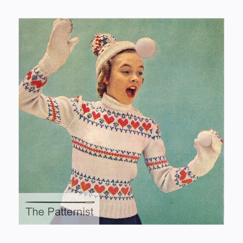 Vintage Knitting Pattern 50s Hearts Set 