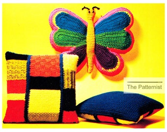 Butterfly Cushion and Patchwork Pillow Boho Vintage 1970s Knitting and Crochet Pattern PDF Instant Download SKU 15-19