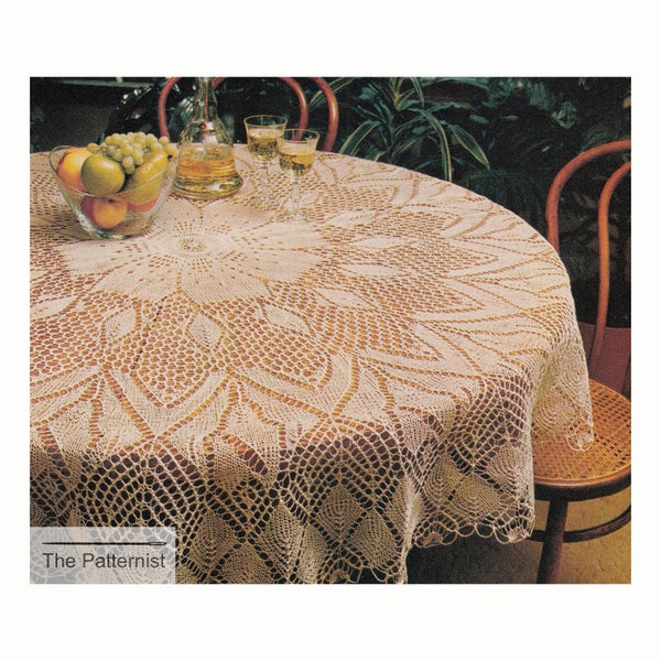 Circular Tablecloth Knitting Pattern Vintage Round 66 inch Diameter Apple Blossom Design PDF Instant Download SKU 15-7