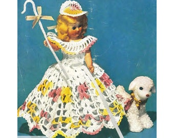 PDF 50s Crochet Pattern for Doll Clothes Bo Peep 7 or 8" Doll Dress Vintage Download SKU 59-7