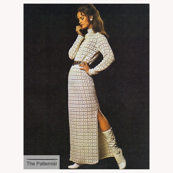 Crochet Dress Pattern - Vintage Crochet Pattern for Maxi Dress - Tunic Pattern - Ao Dai or Qipao Dress Pattern PDF Download SKU 99-22