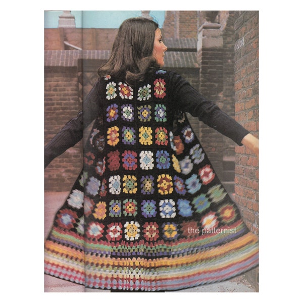Women's Boho Vest Crochet Pattern PDF Bust 34 to 36" Granny Square Waistcoat Hippie Vintage 70s Instant Digital Download SKU 12-1