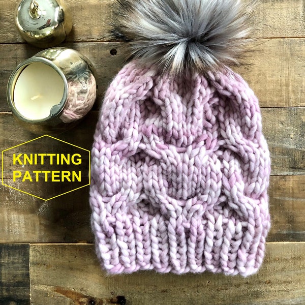 Digital Knit Pattern, hat knit pattern, super bulky, instant PDF download, knit toque, knit hat, cable knit hat pattern, beanie